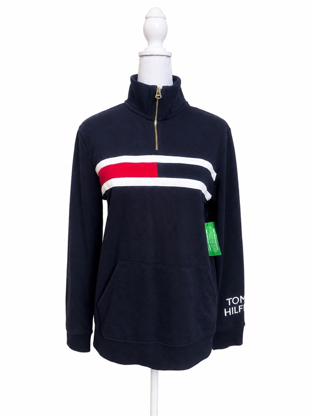 Tommy Hilfiger Navy Quarter Zip Logo Sweatshirt Pullover Size S NWT